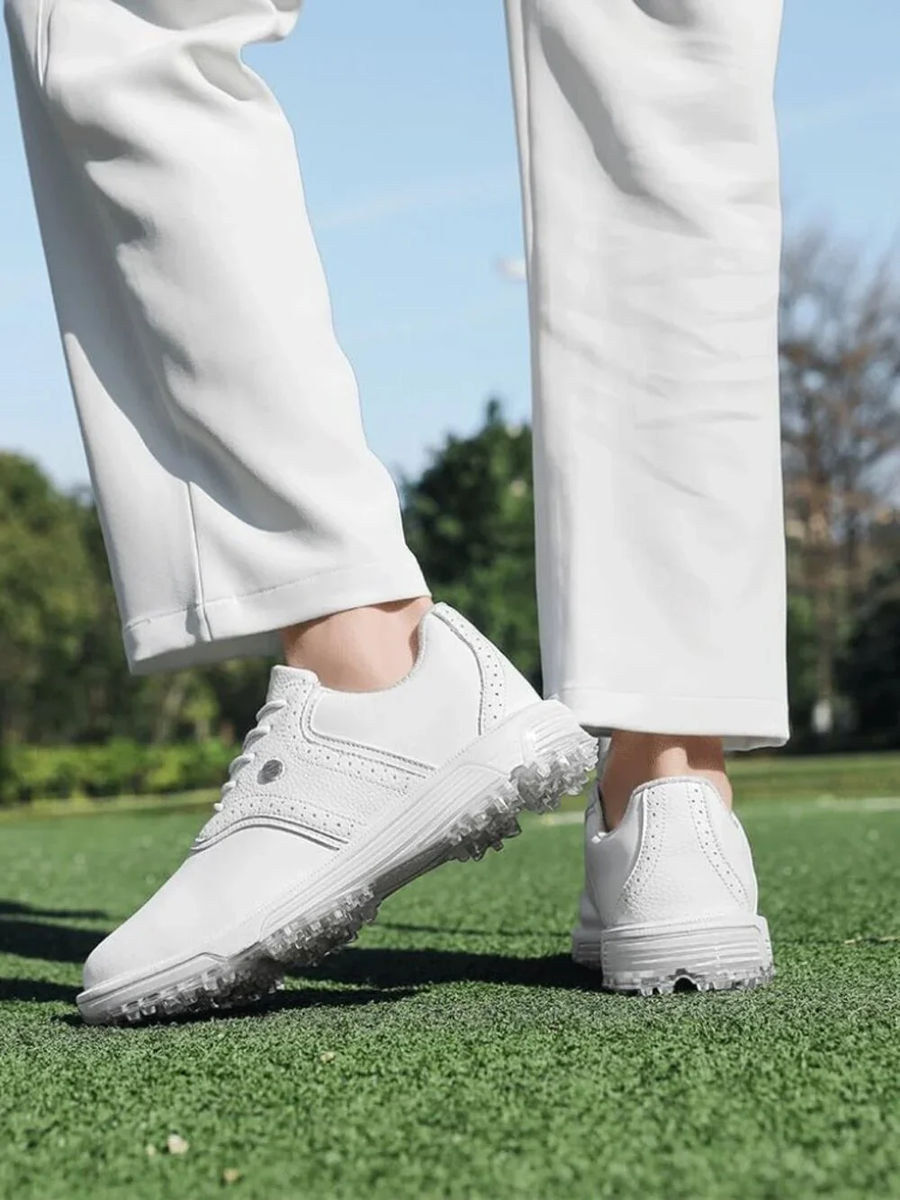 Men's White Golf Shoes Traditions Fixed Nail less Sole Waterproof Spineless